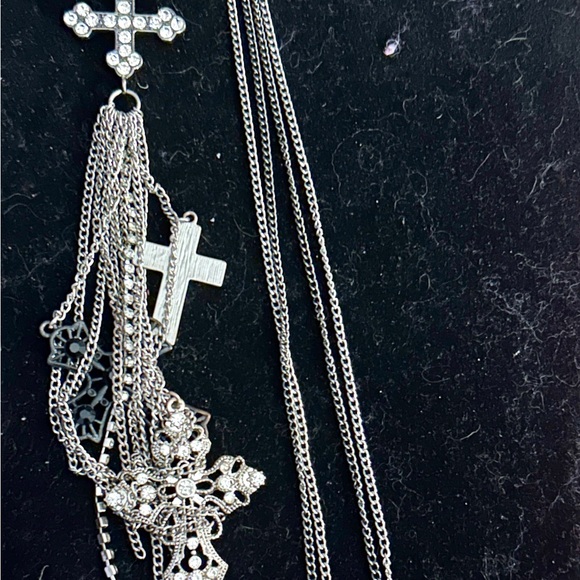 🔥SALE🔥Charming Charlie Silver Cross Necklace with Tassel - Picture 7 of 7